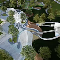 Modern Waterfront Landscape Design With Water Features Lush Greenery Winding Pathways And Sculptural Elements
