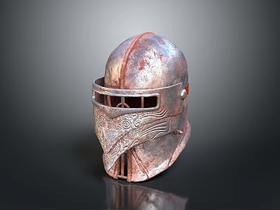 Detailed Ancient Metal Helmet With Carved Patterns For Medieval Weapon Gear 3d model