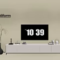 Poliform White TV Cabinet with Decorative Items Black Vase and Black Screen Displaying 10 39