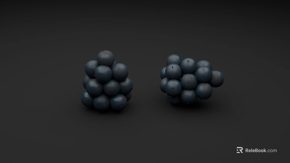 Two Bunches of Deep Blue Round Fresh Blueberries on Dark Background 3d model 