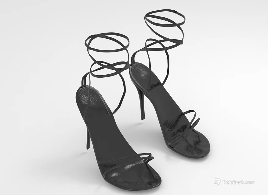 Women's Stylish Black Stiletto Heels With Wrap around Straps Design 3d model 