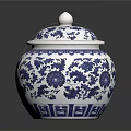 Traditional Blue and White Ceramic Jar Featuring Floral Plant Patterns as Decorative Piece