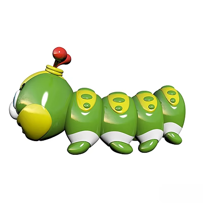 Green Caterpillar Doll With Yellow Spots Red Top And White Feet 3d model