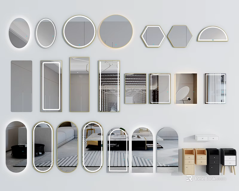 Different Shaped Decorative Wall Mirrors And Home Furniture Design Ideas 3d model 