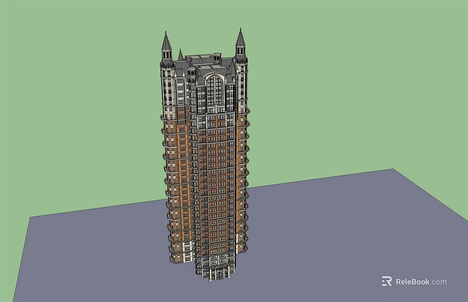 Tall Building Architectural Model Featuring Spires Intricate Exterior And Multiple Floors 3d model 