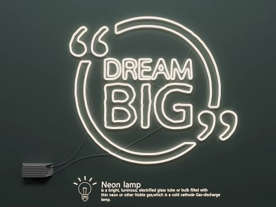Neon Lighting Combination with Dream Big Text and Circular Frame Design 3d model