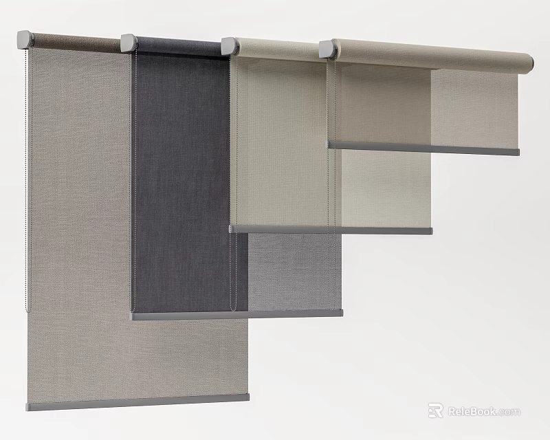 Modern Fabric Roller Blinds In Neutral Tones With Sleek Design For Home Decoration 3d model 