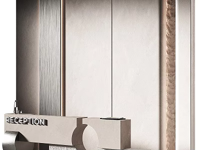 Sleek Modern Reception Desk With Metal Frame Marble Top And Reception Sign 3d model