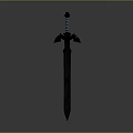 Fantasy Sword With Purple Hilt Guard Blue Handle And Metallic Blade Details