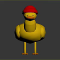 Yellow Duck Toy With Red Hat Orange Beak And Orange Feet On Gray Background