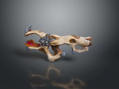 Fantasy Ornate Bone Weapon With Metal Components And Red Glowing Core Design 3d model