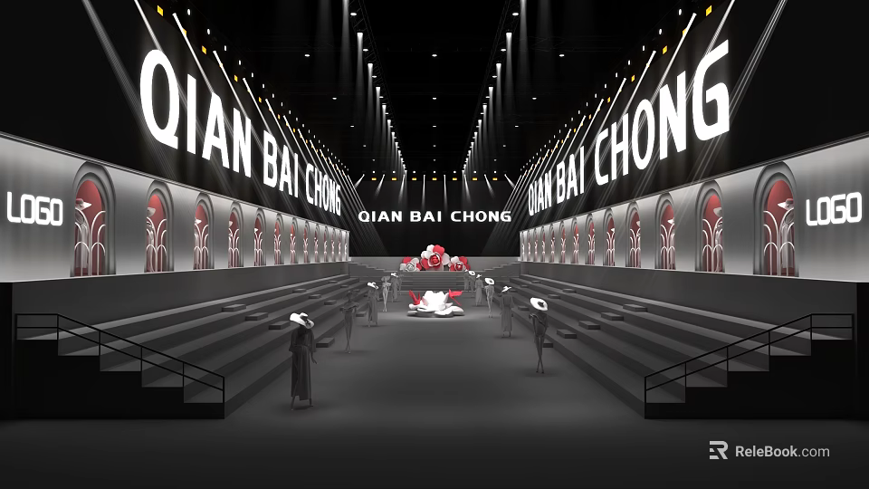 QIAN BAI CHONG Runway Show Stage With Models Lighting And Decor Ambiance 3d model 