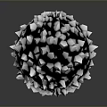 Black And White Geometric Sphere Sculpture With Metallic Spikes And Reflective Surface