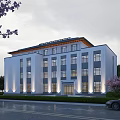 Modern White Multi Story Hotel Building With Illuminated Lights Cherry Blossom Trees And Street Cars