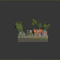 Detailed Miniature Landscape With Colorful House Green Trees Stone Fence And Scenic Pond