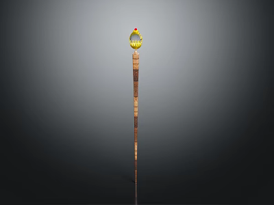 Traditional Long Staff Shaped Weapon With Yellow Decorative Top And Striped Body 3d model