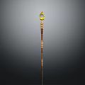 Traditional Long Staff Shaped Weapon With Yellow Decorative Top And Striped Body