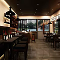 Stylish Bar Interior With Wooden Counter Tables Chairs And Wine Bottles