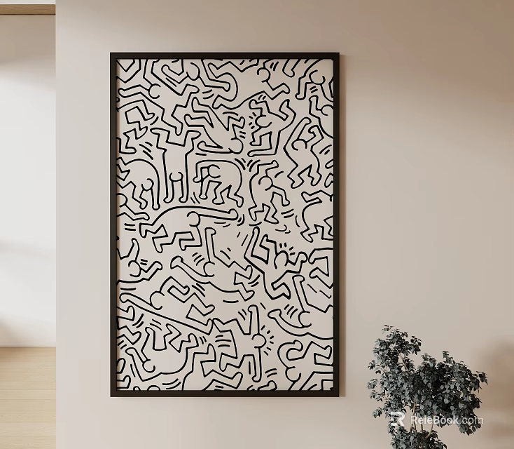 Abstract Black And White Line Art Wall Decor With Intricate Pattern Design 3d model