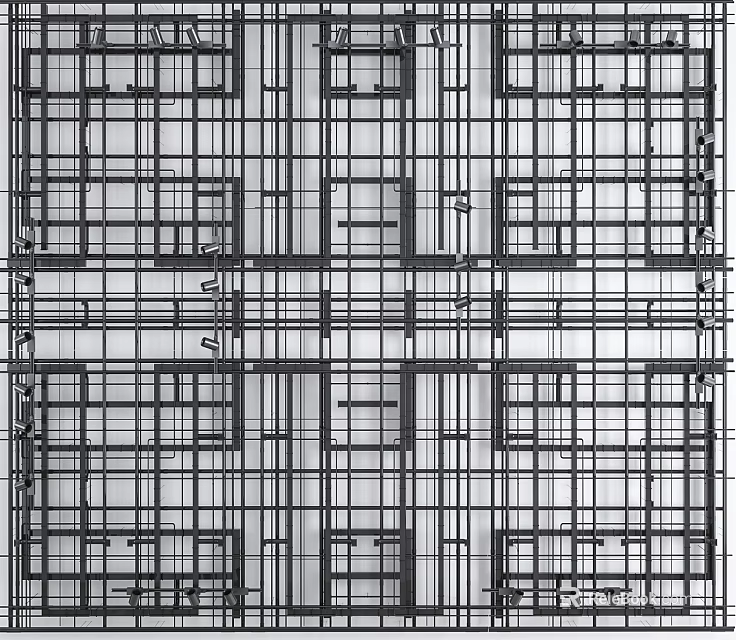 Industrial Metal Piping System Structural Grid Layout Design with Interconnected Elements 3d model 