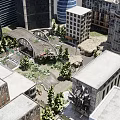 Urban Architectural Model Featuring Modern Skyscrapers Diverse Building Designs And Central Green Space