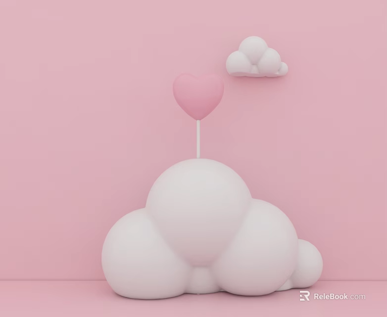Children's Play Area With Pink Background White Cloud Structure Pink Heart Balloon And Small Cloud 3d model 