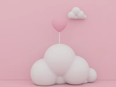 Children's Play Area With Pink Background White Cloud Structure Pink Heart Balloon And Small Cloud 3d model