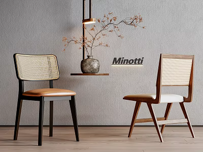 Minotti Modern Dining Chairs Featuring Woven Backrest Wooden Frame And Light Brown Cushions 3d model