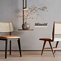 Minotti Modern Dining Chairs Featuring Woven Backrest Wooden Frame And Light Brown Cushions