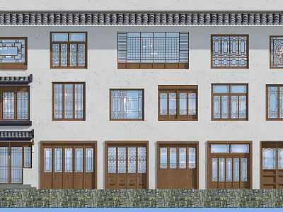 Traditional Carved Windows On Classic Building Facade With Wooden Frames And Layered Design 3d model