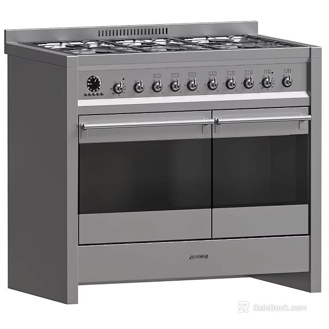 Silver Kitchen Appliance Range Cooker With Double Door And Knob Control Elements 3d model 
