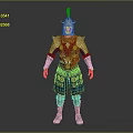 Medieval Knight Armor With Red Blue Gold Decorative Plates And Helmet