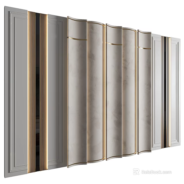 Modern Luxury Wall Design With Marble Panels Gold Trim And Curved Decorative Details 3d model 