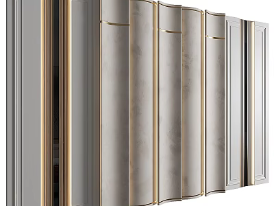 Modern Luxury Wall Design With Marble Panels Gold Trim And Curved Decorative Details 3d model