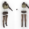 Fashionable Women's Outfit With Beige Brown Crop Top Leggings Boots And Accessories