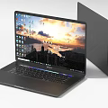 Modern Open Laptop Display With City Sunset Wallpaper And Application Icons