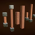 Various Styles Of Wooden Columns With Square Bases On Dark Brown Background