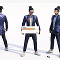 Game and Movie Character in Blue Sequined Suit Topknot Purple Sunglasses Red Boutonniere White Shoes