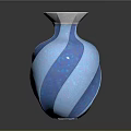 Blue Iridescent Carved Vase with Twisted Spiral Pattern and Glossy Sculpted Finish