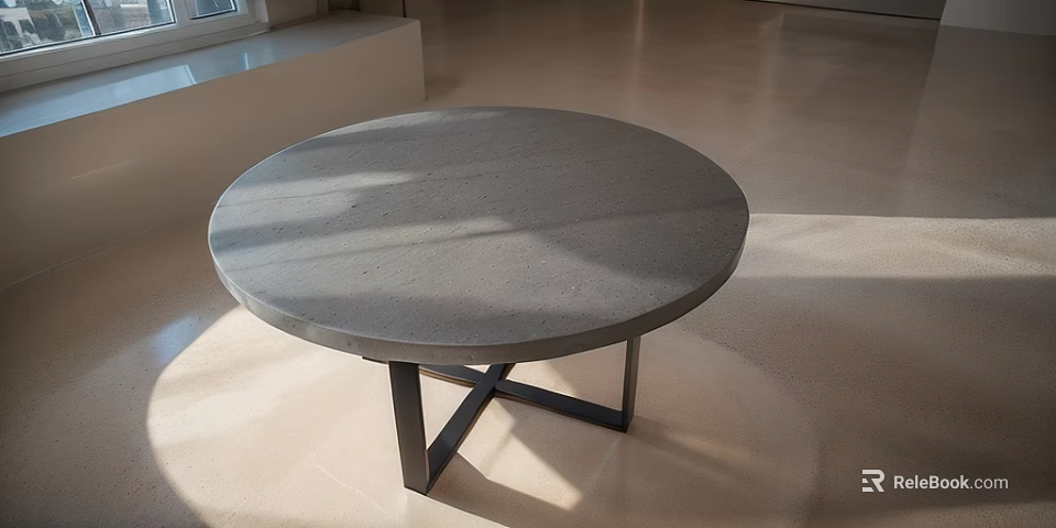 Round Concrete Coffee Table With Black Metal Cross Legs Modern Minimalist Style 3d model 