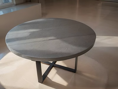 Round Concrete Coffee Table With Black Metal Cross Legs Modern Minimalist Style 3d model