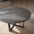 Round Concrete Coffee Table With Black Metal Cross Legs Modern Minimalist Style