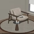 Comfortable Leisure Chair with Wooden Frame Beige Cushion on Round Rug Near Small Side Table
