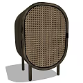 Modern Oval Bedside Table With Woven Cane Panel And Dark Wood Thin Legs 3d model