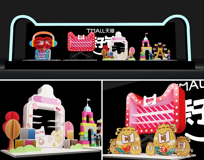 TMALL Interactive Zone With Cartoon Figures Building Models And Decorations 3d model