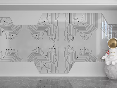 Modern Circuit Board Pattern Background Wall With Decorative Design And White Gray Tones 3d model