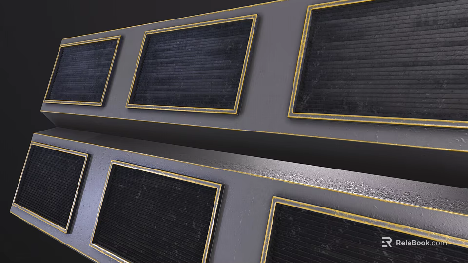 Modern Air Conditioner Vents With Gold Borders And Black Grilles On Wall Surface 3d model 