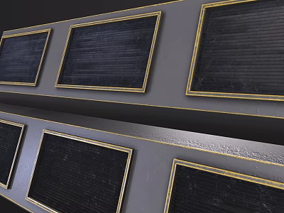 Modern Air Conditioner Vents With Gold Borders And Black Grilles On Wall Surface 3d model