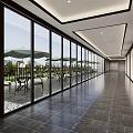Chinese Style Interior Corridor With Wooden Furniture Decorative Painting And Large Windows