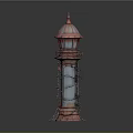 Two Red Decorative Lighthouse Models With Transparent Sections And Red Lights
